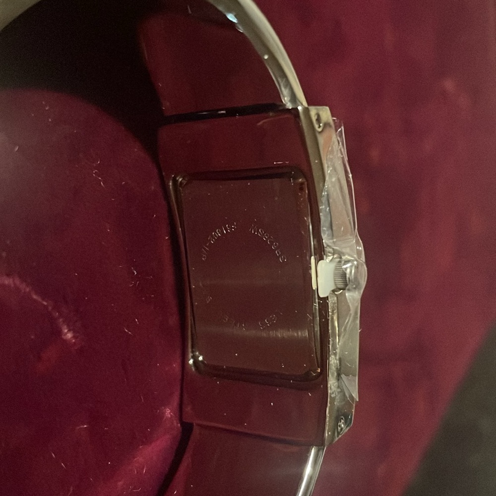 Silver Tone Quartz Watch Rectangular Green Bangle… - image 7